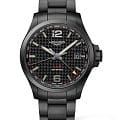 Longines Longines Conquest V.H.P. L3.728.2.66.6  L37282666 кварцевые мужские часы черный циферблат, браслет сталь c pvd покрытием — вид спереди